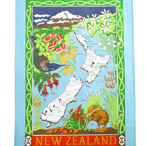 Flower/NZ Map Tea Towel