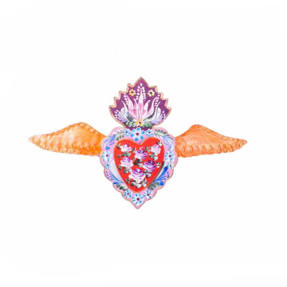Mexican Big Tin Heart with Wings