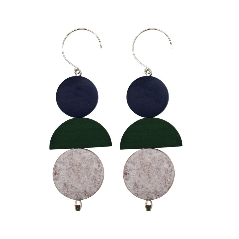 Penny Foggo Earrings Wood Shapes Green and Navy