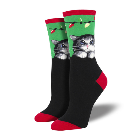 Socksmith Socks Women's Christmas Socks Purrty Lights Green