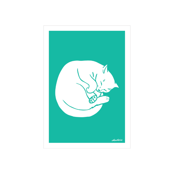 Iko Iko A4 Art Print Talula Cat Turquoise