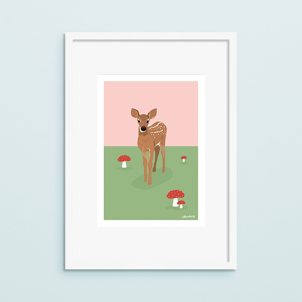Iko Iko A4 Art Print Woodland Deer with Toadstool