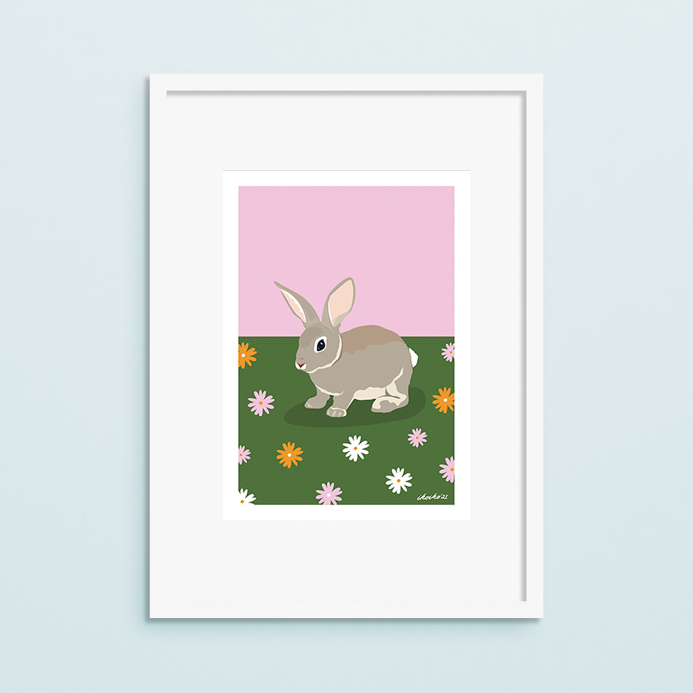 Iko Iko A4 Art Print Woodland Rabbit with Daisy