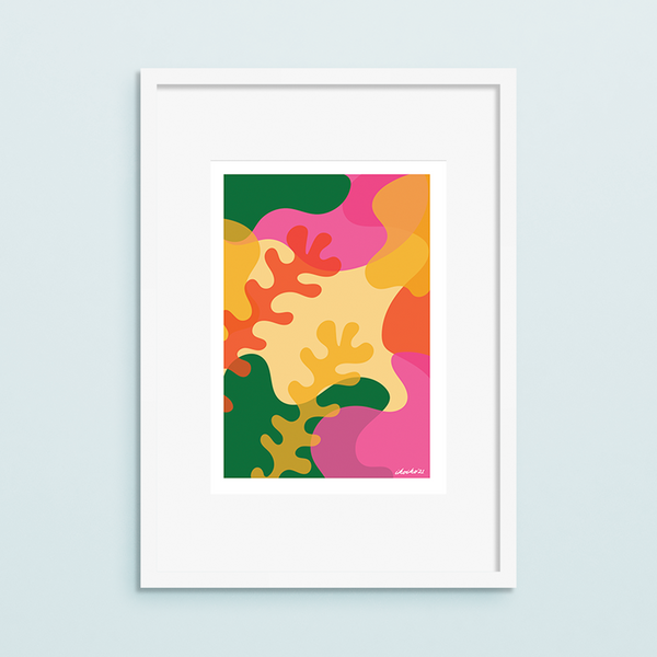 Iko Iko A4 Art Print Abstract Reef Green Pink and Lemon