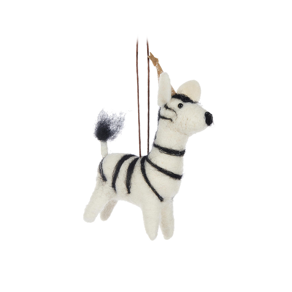 Holly & Ivy Christmas Tree Decoration Wool Zebra with Party Hat