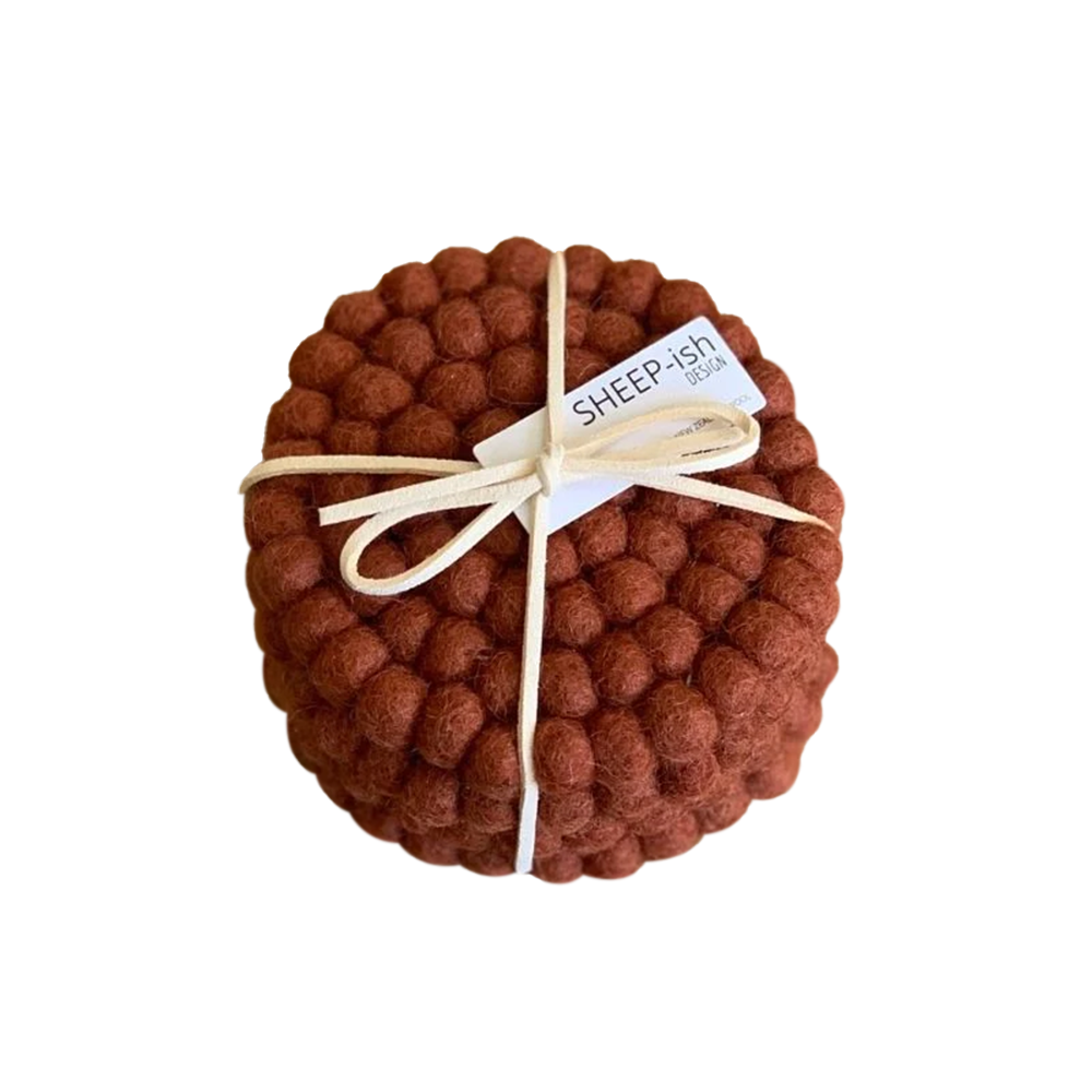 Felt Ball Coasters Set of 4 Rust