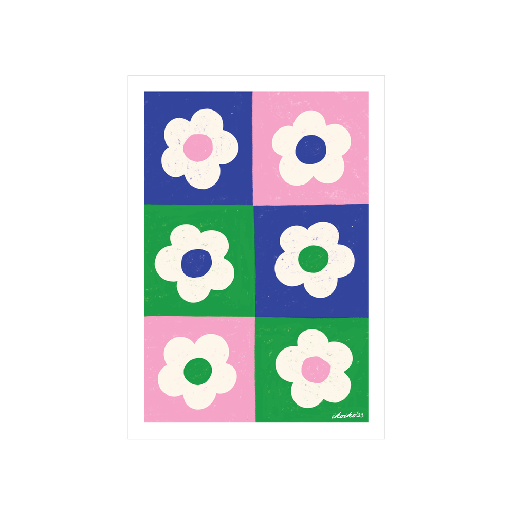 Iko Iko A4 Art Print Textured Flower Check