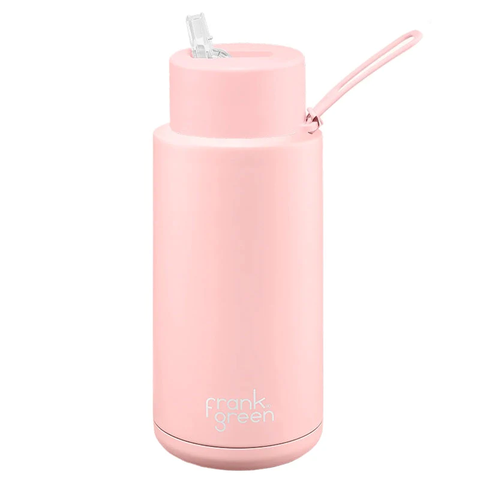 Frank Green Ceramic Reusable Bottle with Straw Lid & Strap 34oz Blushed
