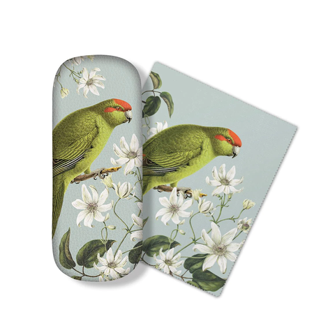 100% NZ Glasses Case Vintage Birds and Botanical Kākāriki