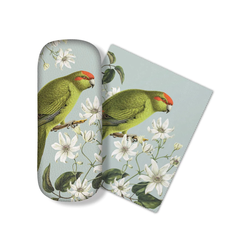 100% NZ Glasses Case Vintage Birds and Botanical Kākāriki