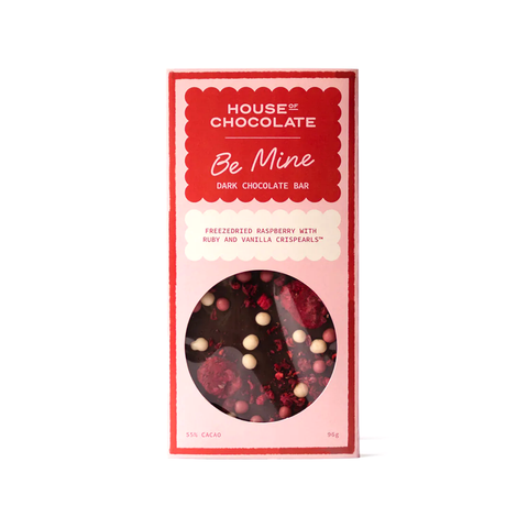 House of Chocolate Valentines Raspberry and Pearl Dark Chocolate Bar 96g