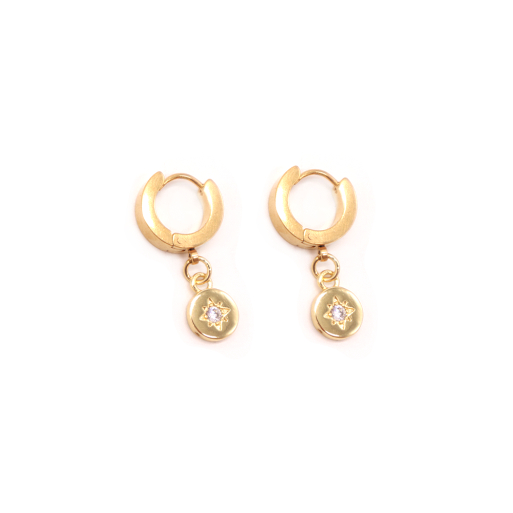Penny Foggo Earrings 8-Point Star on Circle Gold