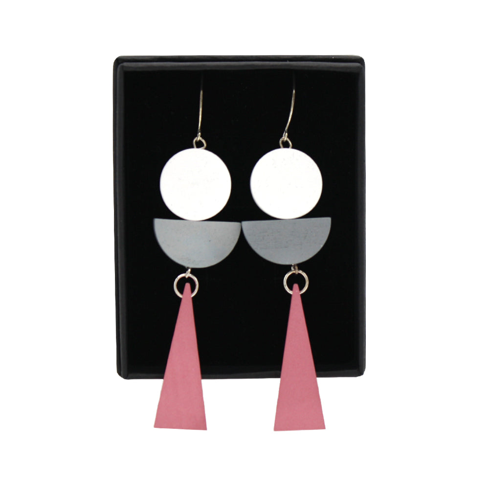 Penny Foggo Earrings Wooden Triangle Shapes Pink
