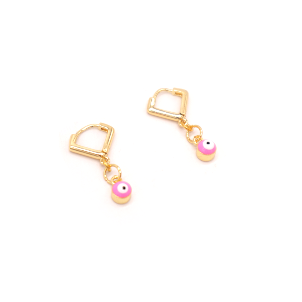 Penny Foggo Earrings V Huggies Enamel Circle Pink Gold D/C