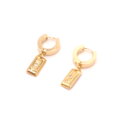 Penny Foggo Earrings Huggie Hoops Moon Diamante Star on Rectangle Gold