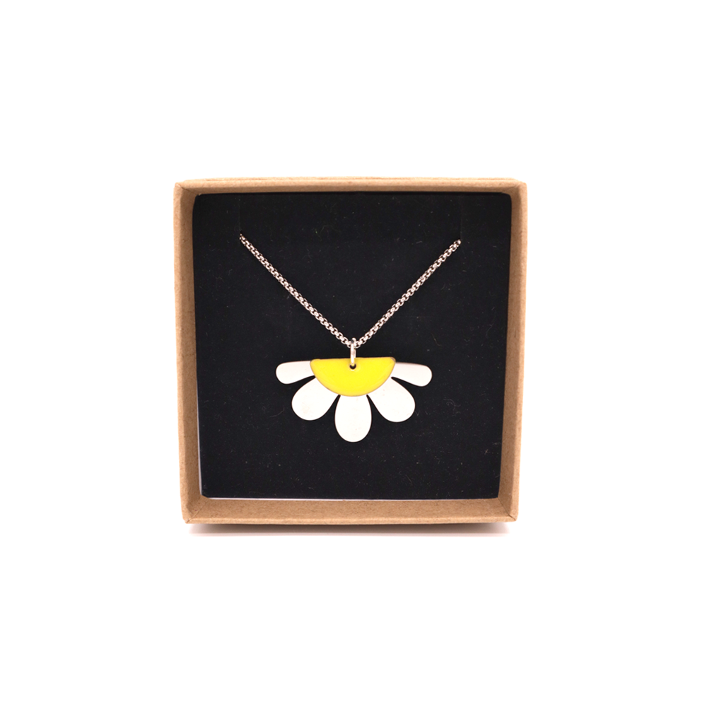 Penny Foggo Necklace Half Flower Yellow Enamel Silver