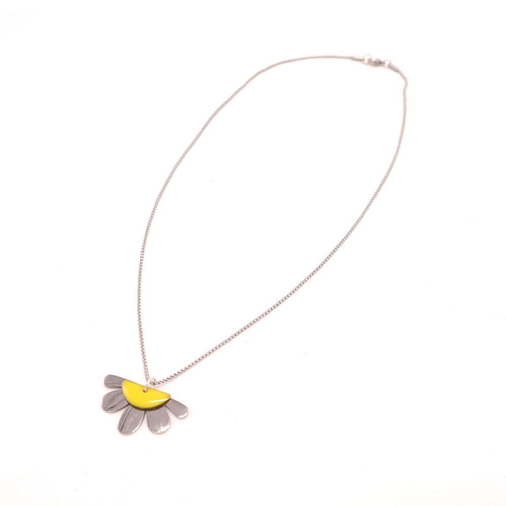 Penny Foggo Necklace Half Flower Yellow Enamel Silver
