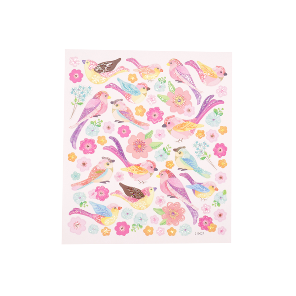 Pink Birds and Flowers Stickers