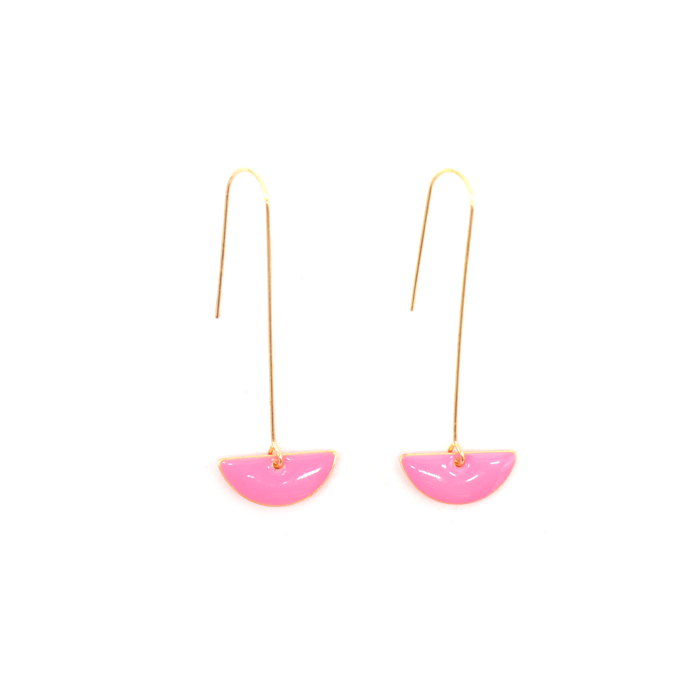 Penny Foggo Earrings Enamel Semicircle Drops Hot Pink