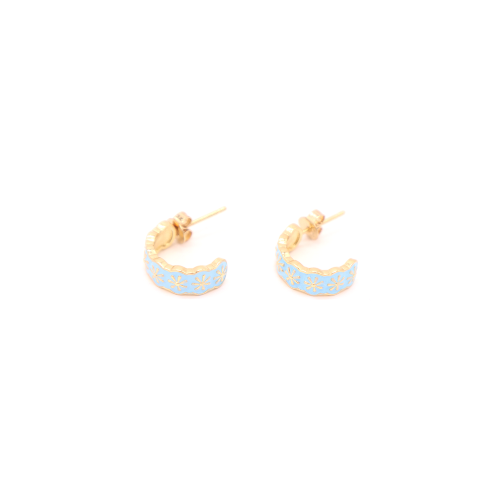 Penny Foggo Earrings Half Hoop Flower Baby Blue Gold