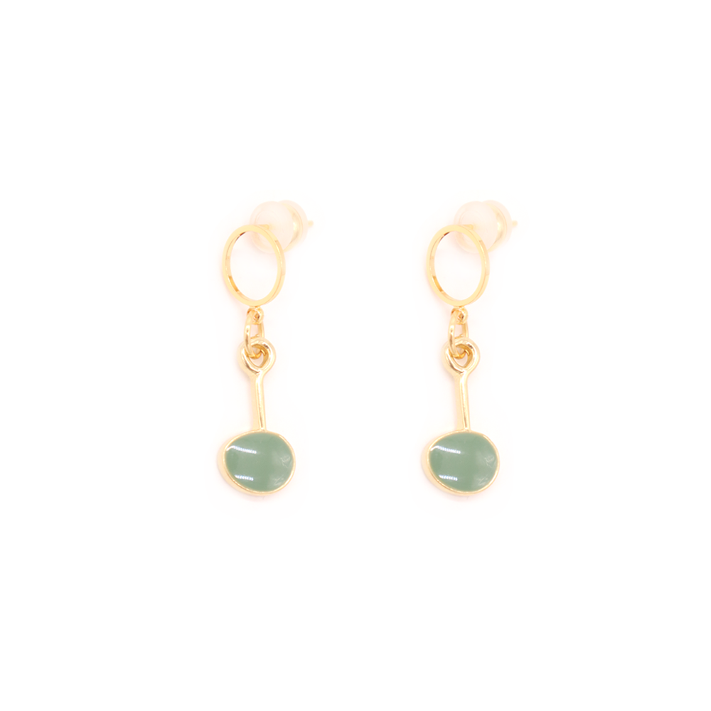 Penny Foggo Earrings Circle Drops Sage Green Gold