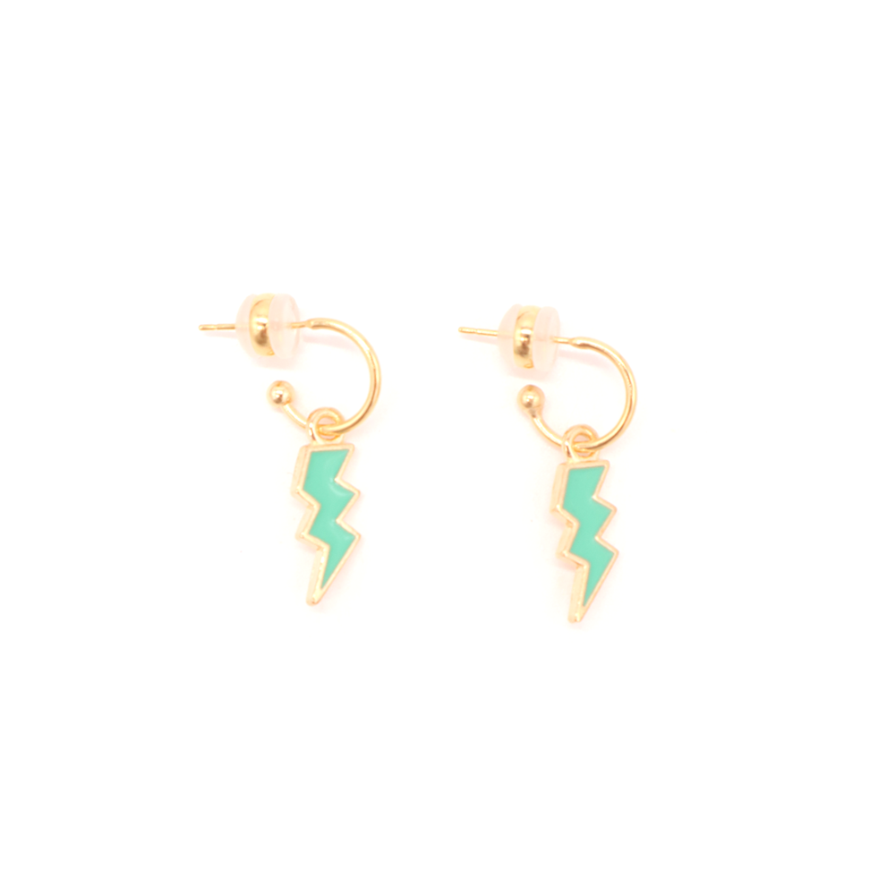 Penny Foggo Earrings Half Hoop Lightning Bolt Aqua Gold