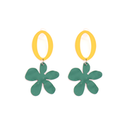 Penny Foggo Earrings Big Oval Flowers Green Yellow