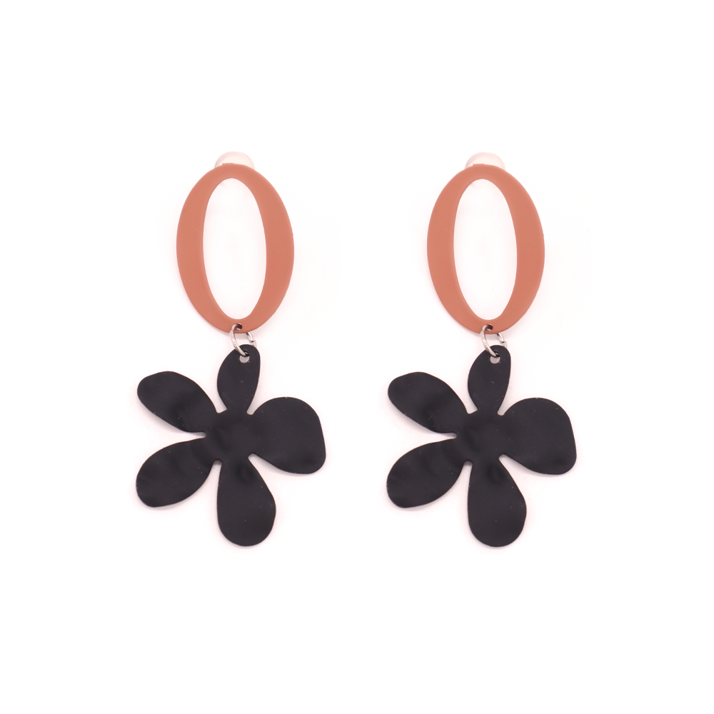 Penny Foggo Earrings Big Oval Flowers Black Toffee