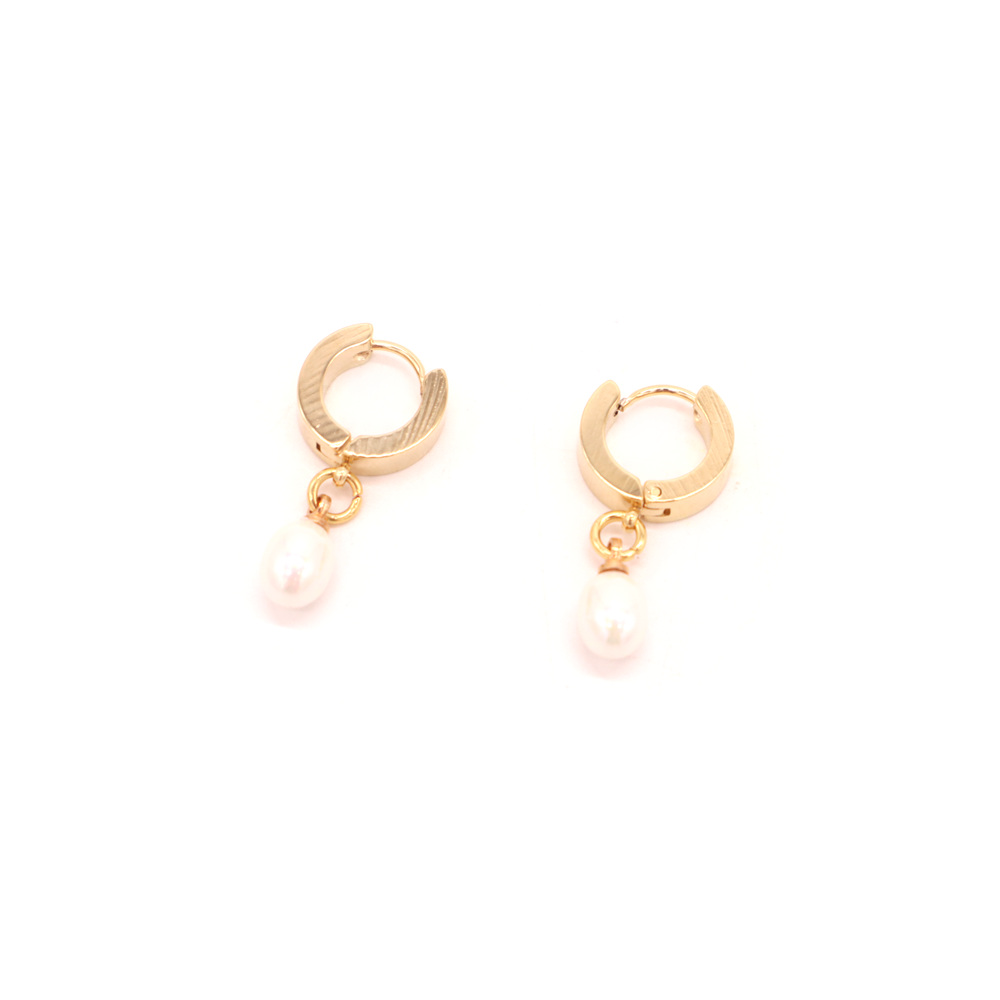 Penny Foggo Earrings Huggies Pearl Gold