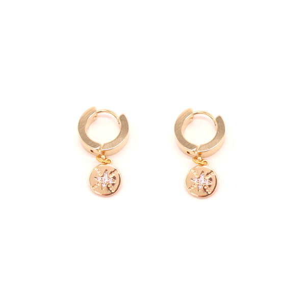 Penny Foggo Earrings 4-Point Star on Circle Gold
