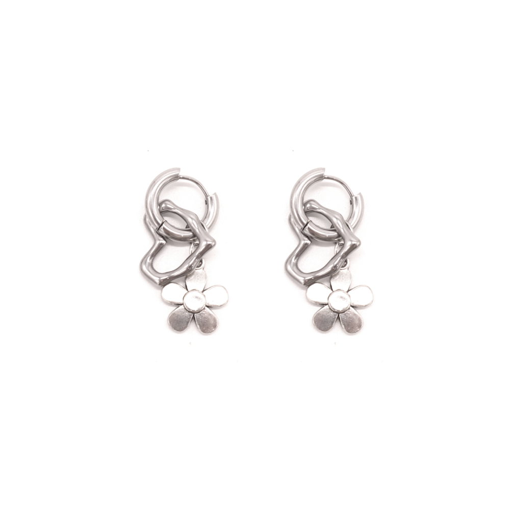 Penny Foggo Earrings Double Huggies Daisy Heart Silver