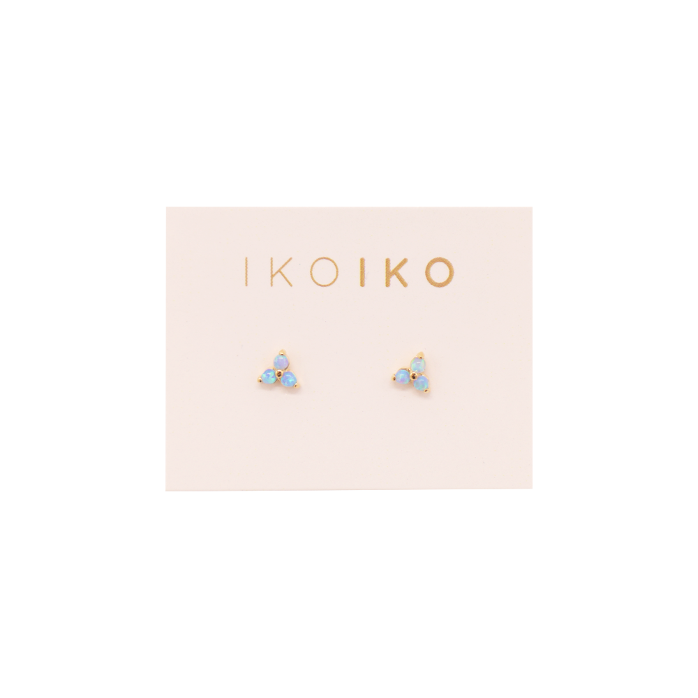 Iko Iko Studs Three Petal Flower Blue Opalite Gold
