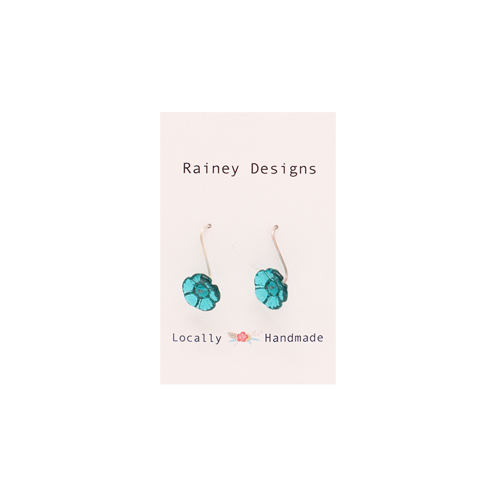 Rainey Designs Glass Floral Drop Earrings Dark Teal
