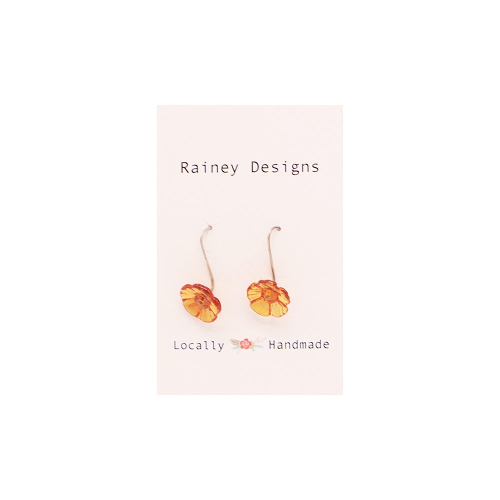 Rainey Designs Glass Floral Drop Earrings Amber