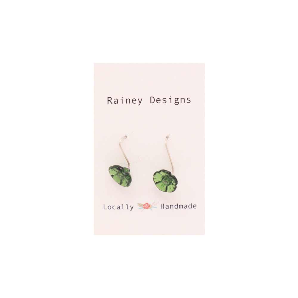 Rainey Designs Glass Floral Drop Earrings Sage Green
