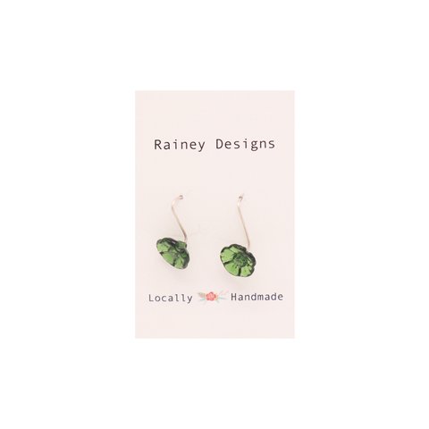 Rainey Designs Glass Floral Drop Earrings Sage Green
