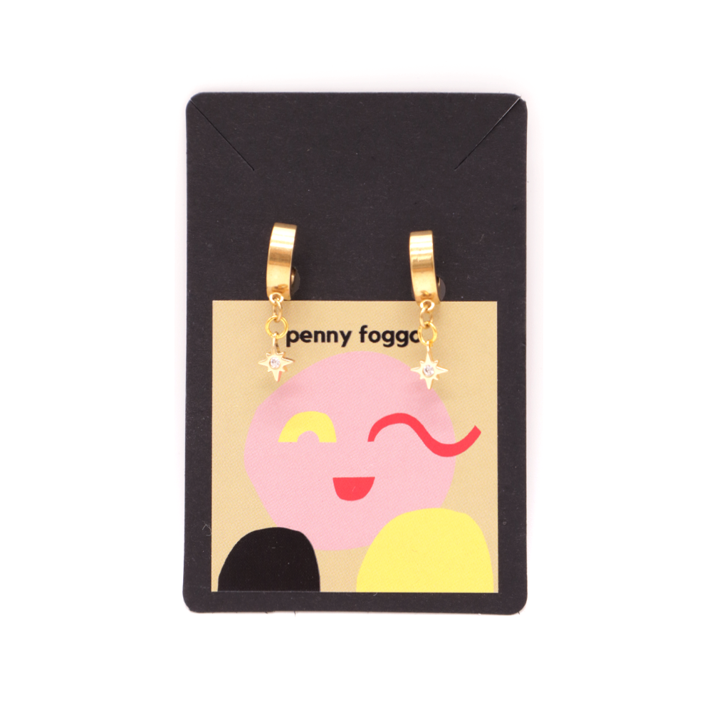 Penny Foggo Earrings Huggie Hoops Tiny Stars Gold