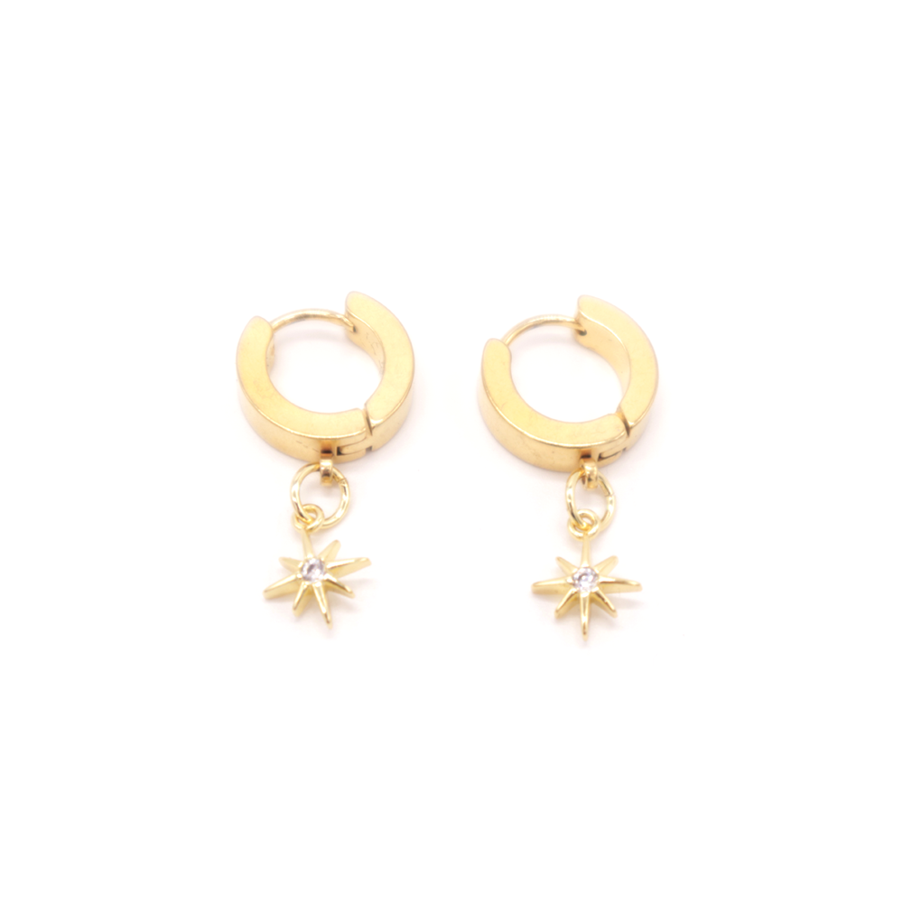 Penny Foggo Earrings Huggie Hoops 8 Point Twinkly Star Gold