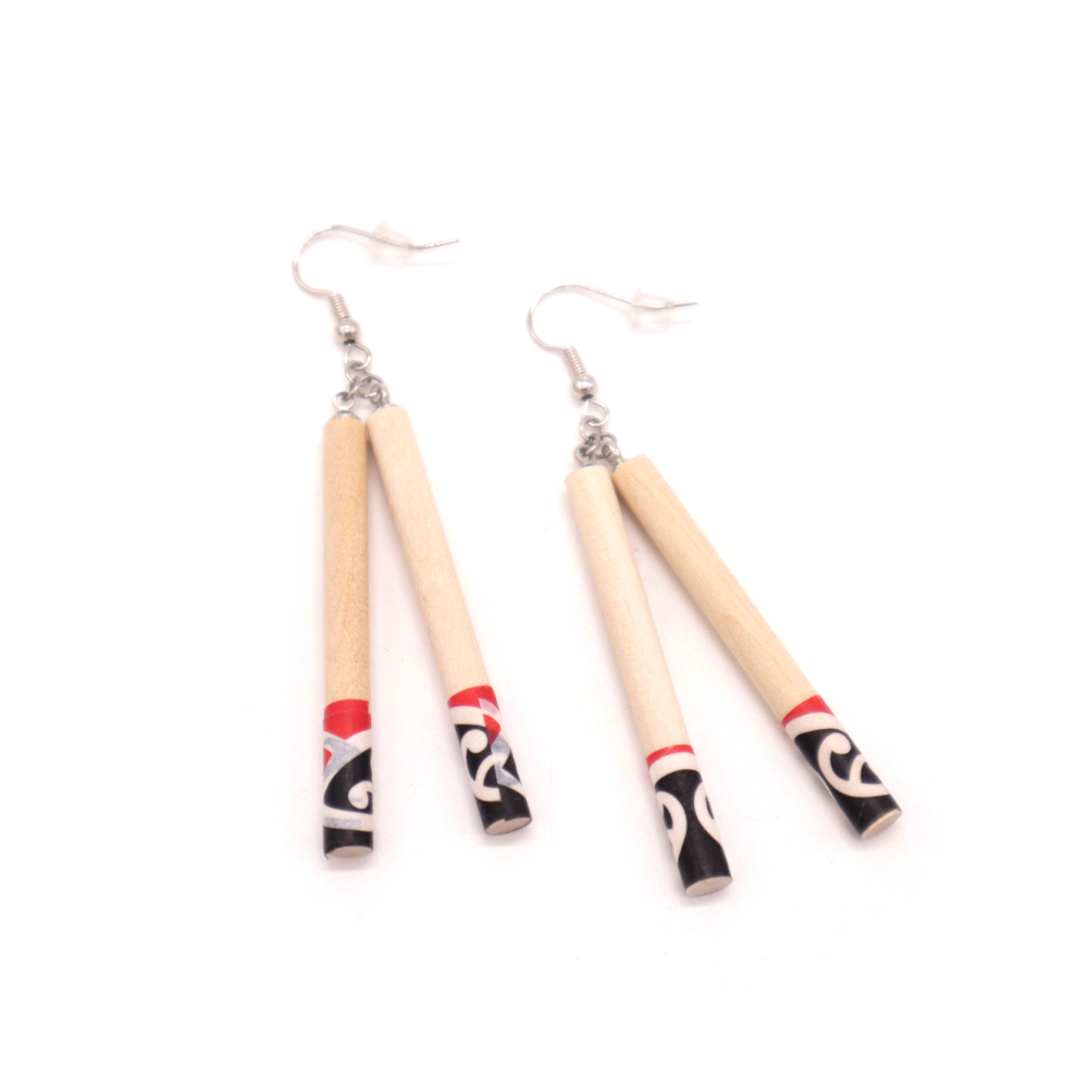 Potiki Poi Earrings Tititorea Kowhaiwhai Timber