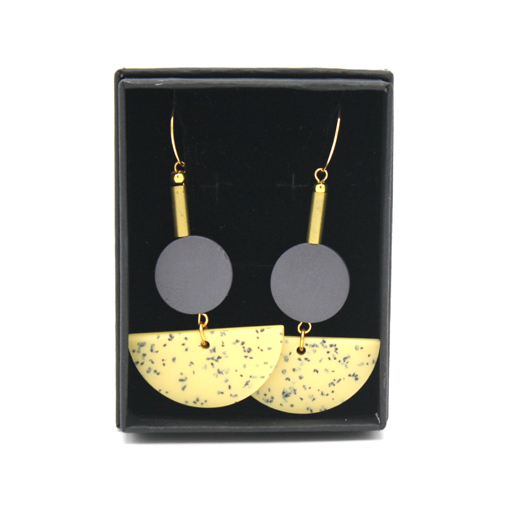 Penny Foggo Earrings Speckle Semicircle Yellow