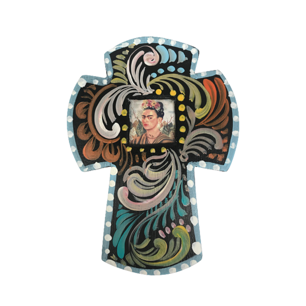 Rustico Mexico  Wooden Hand Painted Cross Frida