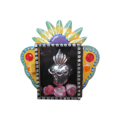Rustico Mexico Tin Nicho Heart Milagros