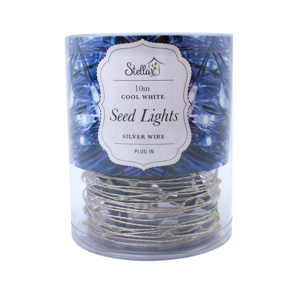 LED Wire Seed Light String 10m Silver Cool White Plug in
