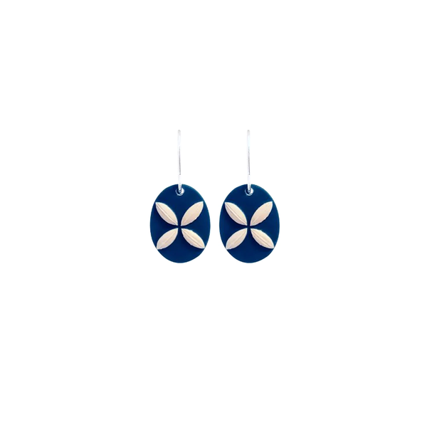 Tania Tupu Earrings Tapa Flower Small Oval Navy