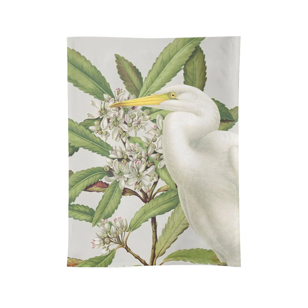 100 % NZ Tea Towel Birds and Botanical Heron