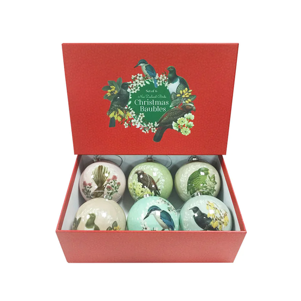 100% NZ Christmas Baubles Birds Set of 6