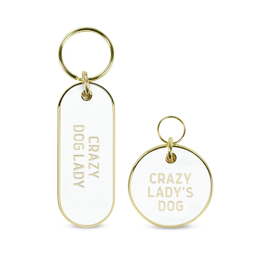 Keychain and Pet Tag Set Crazy Dog Lady