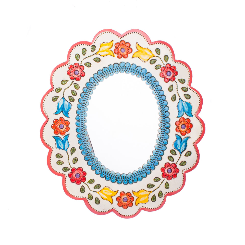 Mexican Tin Mirror Oval Floral