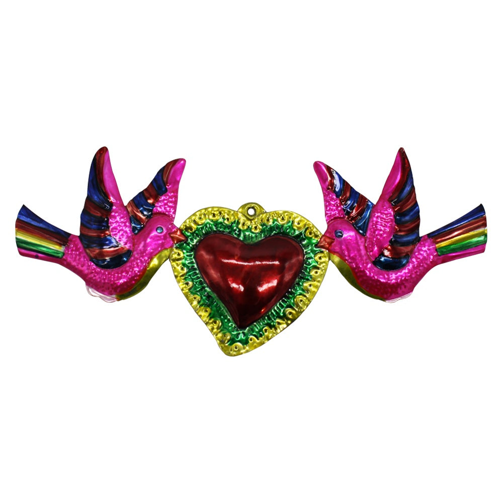 Mexican Tin Heart with Doves