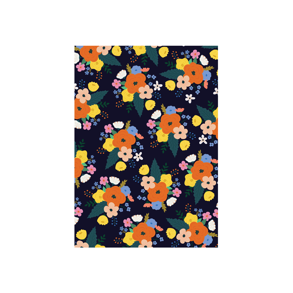 Iko Iko Floral Card Bright Bloom Dark Navy with Orange Flower